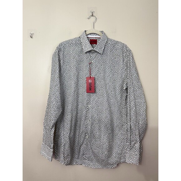 Hugo Boss Mens us16.5 42 long Sleeves Slim fit Geometric shirt NWT